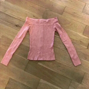 Off the Shoulder Ribbed Long Sleeve Top